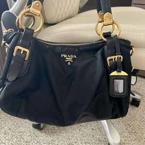 AUTH PRADA Tessuto Nylon and Nappa Leather Bauletto Shoulders Bag